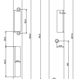 Tetiere dangle longue acier inox 227,5 x 18,8/32,5 x 3 mm din droite