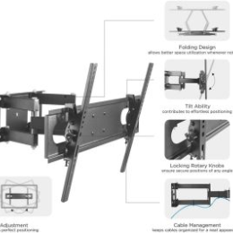 VAL-17991208 Support pour moniteur LCD de 37" à 70" - Installation mural -Inclinaison réglable de 3° vers le haut et 20° vers le bas, Charge maximale: 35 kg, Ecartement au mur: 78 mm à 400 mm, pivotable vers la gauche ou la droite