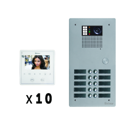 Kit 10 appels vidéo avec platine de rue alu 5mm GTV62. - Groupe audio/vidéo couleur G EL 632 GB2 - Alimentation DIN 25V G FA GB2/A.  - Répartiteurs G D2L GB2 - Moniteurs vidéo couleur mains libres