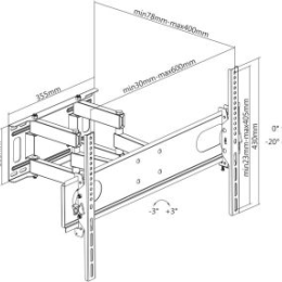 VAL-17991208 Support pour moniteur LCD de 37" à 70" - Installation mural -Inclinaison réglable de 3° vers le haut et 20° vers le bas, Charge maximale: 35 kg, Ecartement au mur: 78 mm à 400 mm, pivotable vers la gauche ou la droite