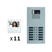 Kit 11 appels vidéo avec platine de rue alu 5mm GTV62. - Groupe audio/vidéo couleur G EL 632 GB2 - Alimentation DIN 25V G FA GB2/A.  - Répartiteurs G D2L GB2 - Moniteurs vidéo couleur mains libres