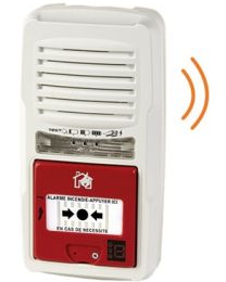 Tableau d'alarme incende de type 4 - Equipé d'un emetteur radio. Fonctionne sur pile. Comprend un diffuseur sonore, un déclencheur, un flash lumineux. Autonomie 5 ans en veille normal