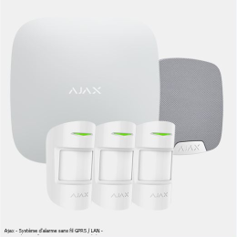 Ajax - Système d'alarme sans fil GPRS / LAN - Protocole Jeweller 868MHz - Kit composé de: AJA-HUB-W, 3 PIR AJA-MOTIONPROTECT-W et AJA-HOMESIREN-W