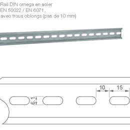 Rail DIN omega en acier 35 x 7,5 mm Longueur 0,2 m Trous oblongs 15 x 6,1 mm