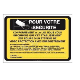 Panneau Pour votre Sécurité, Vidéo Protection  150x105 mm Vinyl adhésif