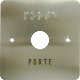 Façade en inox pour bouton-poussoir T T07I gravée porte en lettres et en BRAILLE