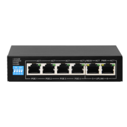 Switch PoE Safire - 4 ports PoE + 2 Uplink RJ45 - Vitesse 1000 Mbps sur tout les ports - Puissance maximale totale 60 W - Norme IEEE802.3at (PoE) / af (PoE+)