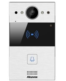 Interphone vidéo compact SIP avec 1 bouton et boucle magnétique (Video & Lecteur de carte).  Caméra 2MP Grand Angle 110°. Façade aluminium - Montage Saillie inclus. Prévoir boitier de montage pour encastré. Compatible avec loptio