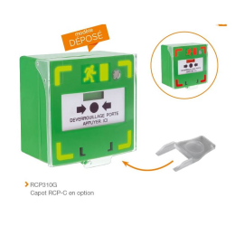 Declencheur manuel vert 3 contacts inverseurs LED/buz 12/24/48V DC Reset façade+capot,2 clés,scellé