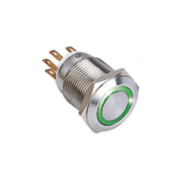 Bouton poussoir acier inox d=19 mm halo vert 12v dc contact no+nc (c)