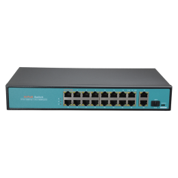 Switch PoE 16 ports PoE + 2 Uplink GIGA + 1 SFP Vitesse des ports 10/100 Mbps 65W port 1 / 30W port 2-16 / Maximum 300W Mode CCTV jusqu'à 250m a 10Mbps Hi-PoE / IEEE802.3at (PoE+) / af (PoE)