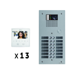 Kit 13 appels vidéo avec platine de rue alu 5mm GTV62.- Groupe audio/vidéo couleur G EL 632 GB2 - Alimentation DIN 25V G FA GB2/A.  - Répartiteurs G D2L GB2 - Moniteurs vidéo couleur mains libres G