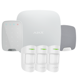 Ajax - Système d'alarme sans fil GPRS / LAN - Protocole Jeweller 868MHz - Kit composé de: AJA- HUB-W,3  PIR AJA-MOTIONPROTECT-W, 1 AJA-KEYPAD-W et 1  AJA-HOMESIREN-W