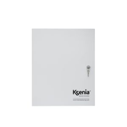 Boîtier métallique blanc Ksenia 325x400x90mm 6 emplacements cartes, avec ouverture latérale et serrure à clé, équipé de porte-fusible et fusible 2A et alimentation de 15 Vdc - 50W, idéal pour centrales lares 4.0 et station dalime