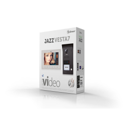 EVI-GKITJAZZ/V7B Kit vidéo couleur JAZZ 1 appel comprenant : - 1 platine de rue vidéo en ZAMAC 1 appel (avec leds de signalisation) - 1 alimentation  - 1 moniteur vidéo couleur 7" mains-libres G VESTA -7