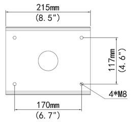 UNV-TR-UP08-A-IN Support mât pour caméra PTZ -  Platine 215x172x65mm -  Compatible avec de nombreux accessoires -  Col de cygne, boite de connexion -  Diamètre mât de 80 à110 mm -  2 colliers de serrage fournis -  Acier galvanisé