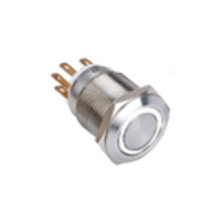 Bouton poussoir acier inox d=19 mm halo blanc 12v dc contact no+nc (c)