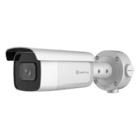 Caméra Bullet IP 4 Mégapixel 1/1.8" Capteur Progressive Scan CMOS TrueSense2, amélioration du filtre de fausses alarmes pour les véhicules et les personnes Objectif motorisé 8~32 mm AF Compression H.265+ Audio / Alarmes / PoE+