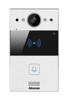 Interphone vidéo compact SIP avec 1 bouton et boucle magnétique (Video & Lecteur de carte).  Caméra 2MP Grand Angle 110°. Façade aluminium - Montage Saillie inclus. Prévoir boitier de montage pour encastré. Compatible avec loptio