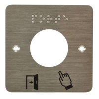 Plaque acier inoxydable 80 x 80 mm percage d=38 mm / braille porte + picto