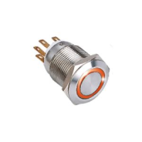 Bouton poussoir acier inox d=19 mm halo orange 12v dc contact no+nc (c)